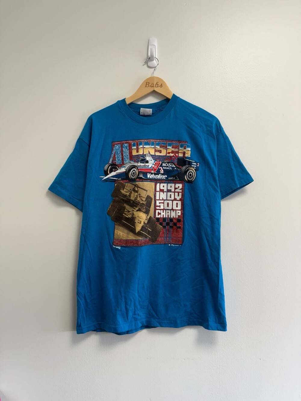 Hanes Al Unser Jr 1992 Indy 500 Champ T-Shirt Size Large Blue